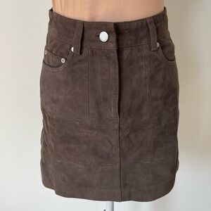 All Saints Graphite Brown Goat Leather Routledge Suede Mini Skirt EUC Size 2